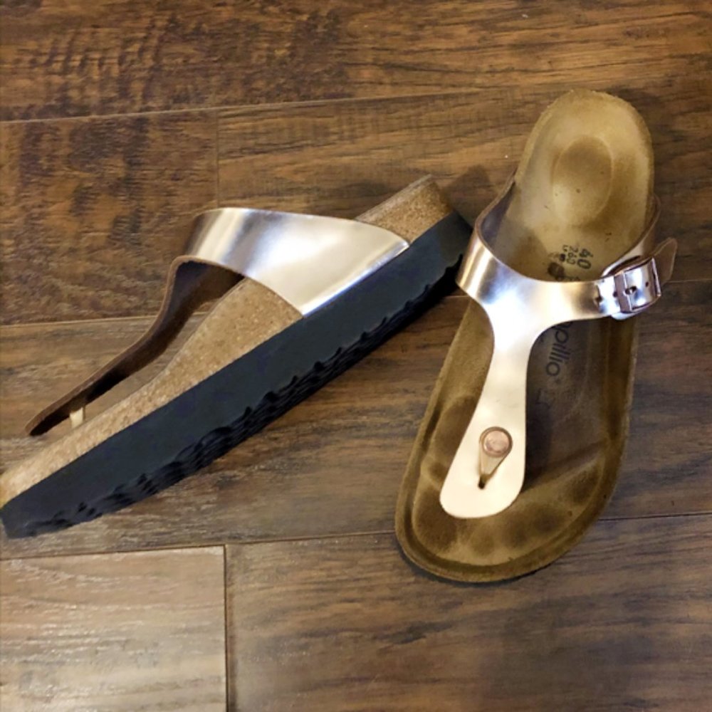 Rose Gold Birkenstock Papillio Gizeh Platform 40